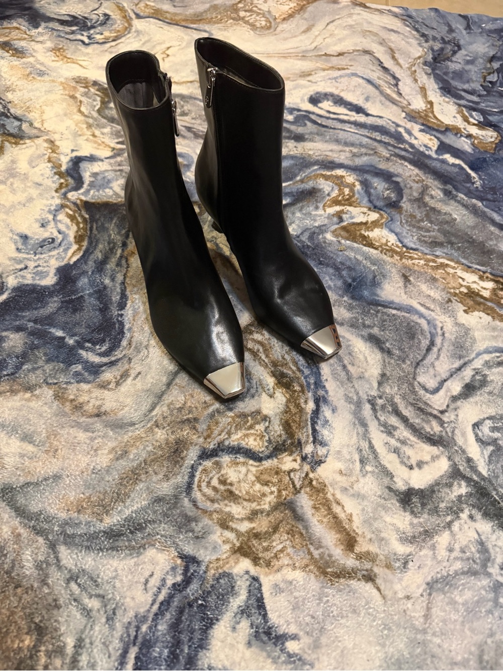 Adrienne Vittadini Black Ankle Boots with Silver Toe Caps